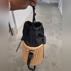 Black and Tan Woven Bucket Bag